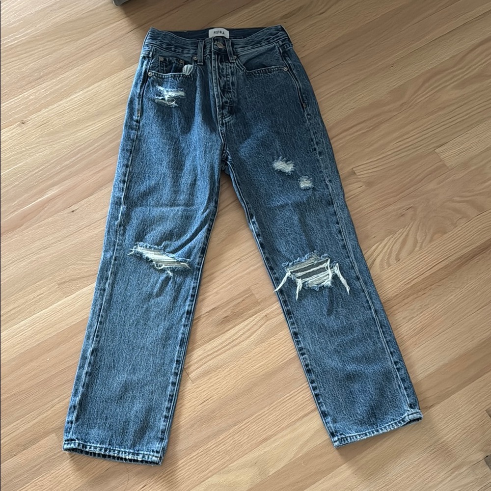 High rise distressed ankle jeans